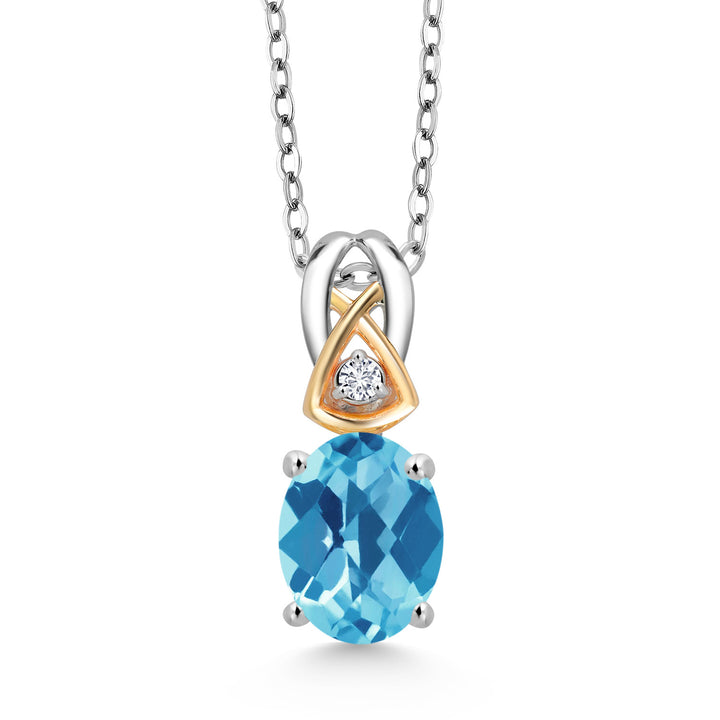 Swiss Blue Topaz-Checkerboard - November_Pendant in 925 Sterling Silver and 10K Yellow Gold