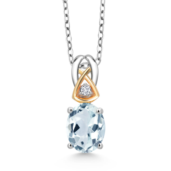 Aquamarine - March_Pendant in 925 Sterling Silver and 10K Yellow Gold