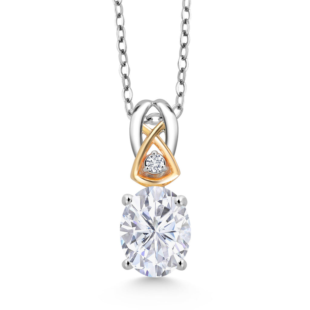 Moissanite - April_Pendant in 925 Sterling Silver and 10K Yellow Gold