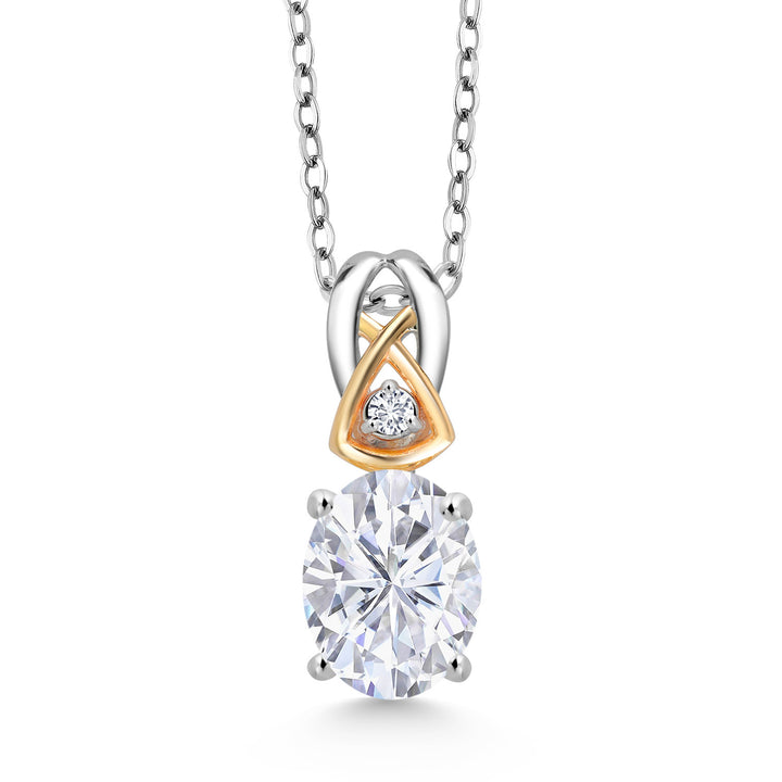 Moissanite - April_Pendant in 925 Sterling Silver and 10K Yellow Gold