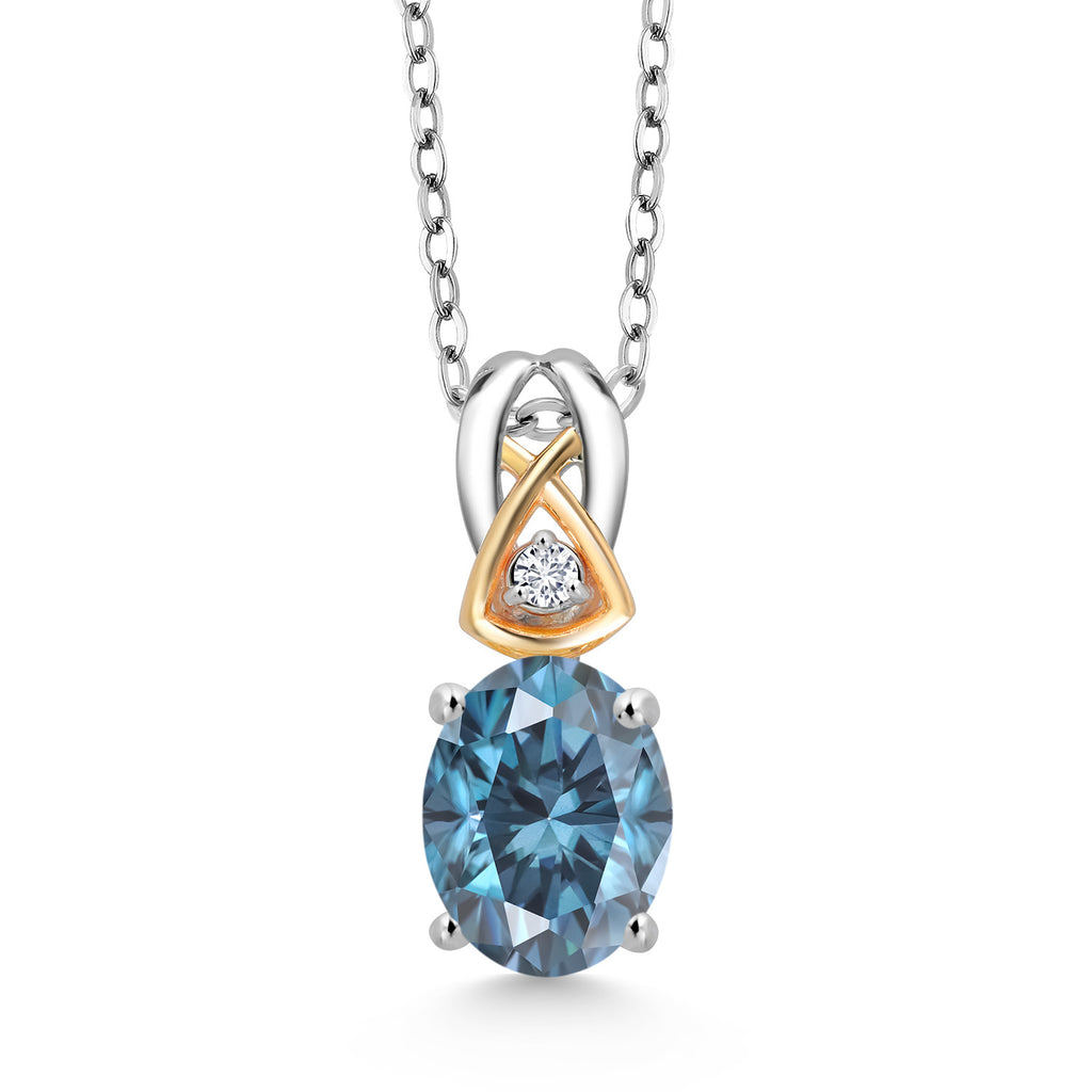 Persian Blue Moissanite - April_Pendant in 925 Sterling Silver and 10K Yellow Gold