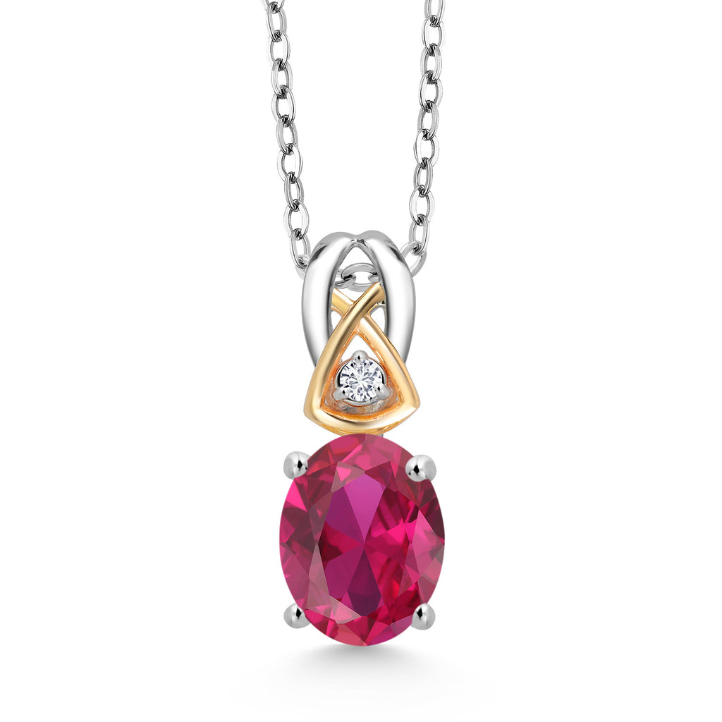 Created Ruby - July_Pendant in 925 Sterling Silver and 10K Yellow Gold