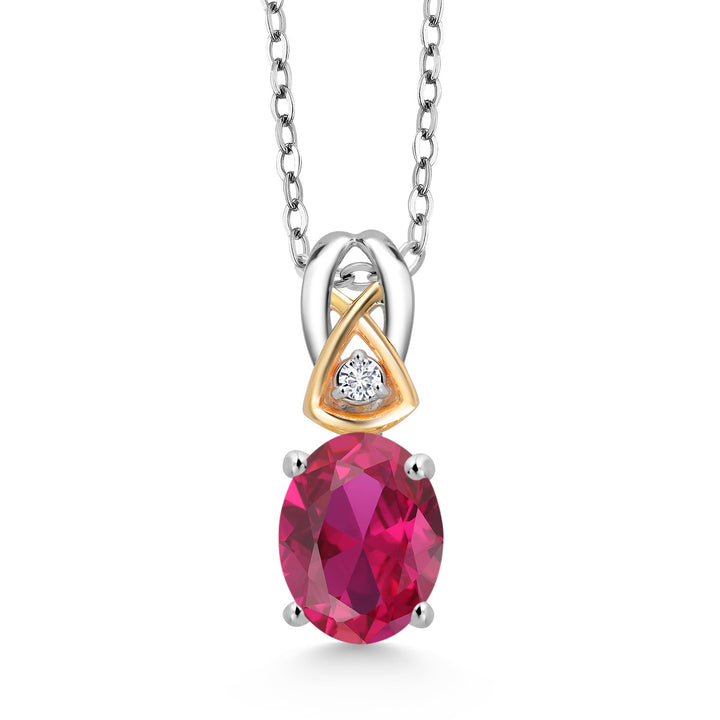 Created Ruby - July_Pendant in 925 Sterling Silver and 10K Yellow Gold