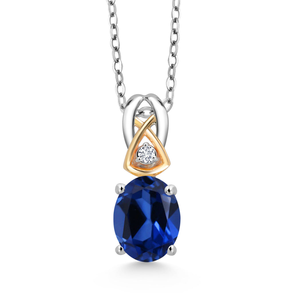 Created Sapphire - September_Pendant in 925 Sterling Silver and 10K Yellow Gold