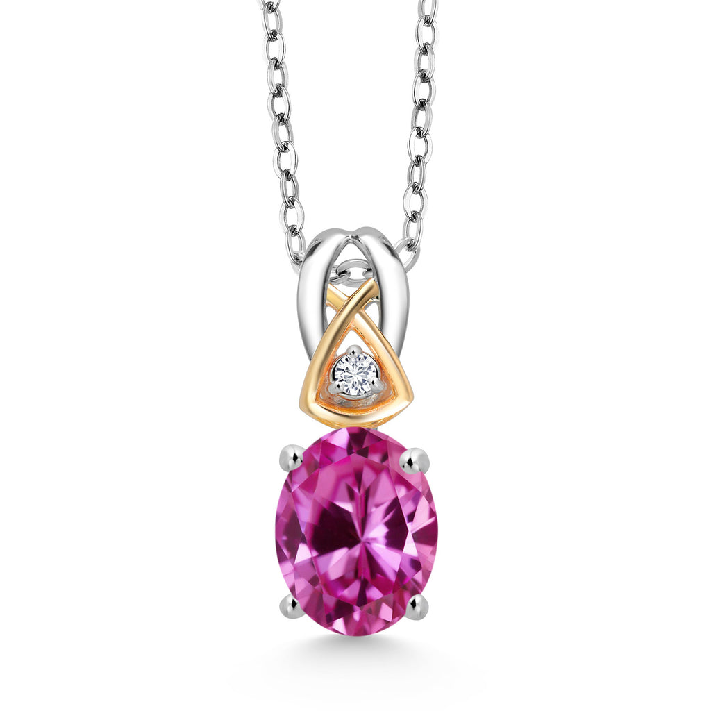 Pink Created Sapphire - September_Pendant in 925 Sterling Silver and 10K Yellow Gold
