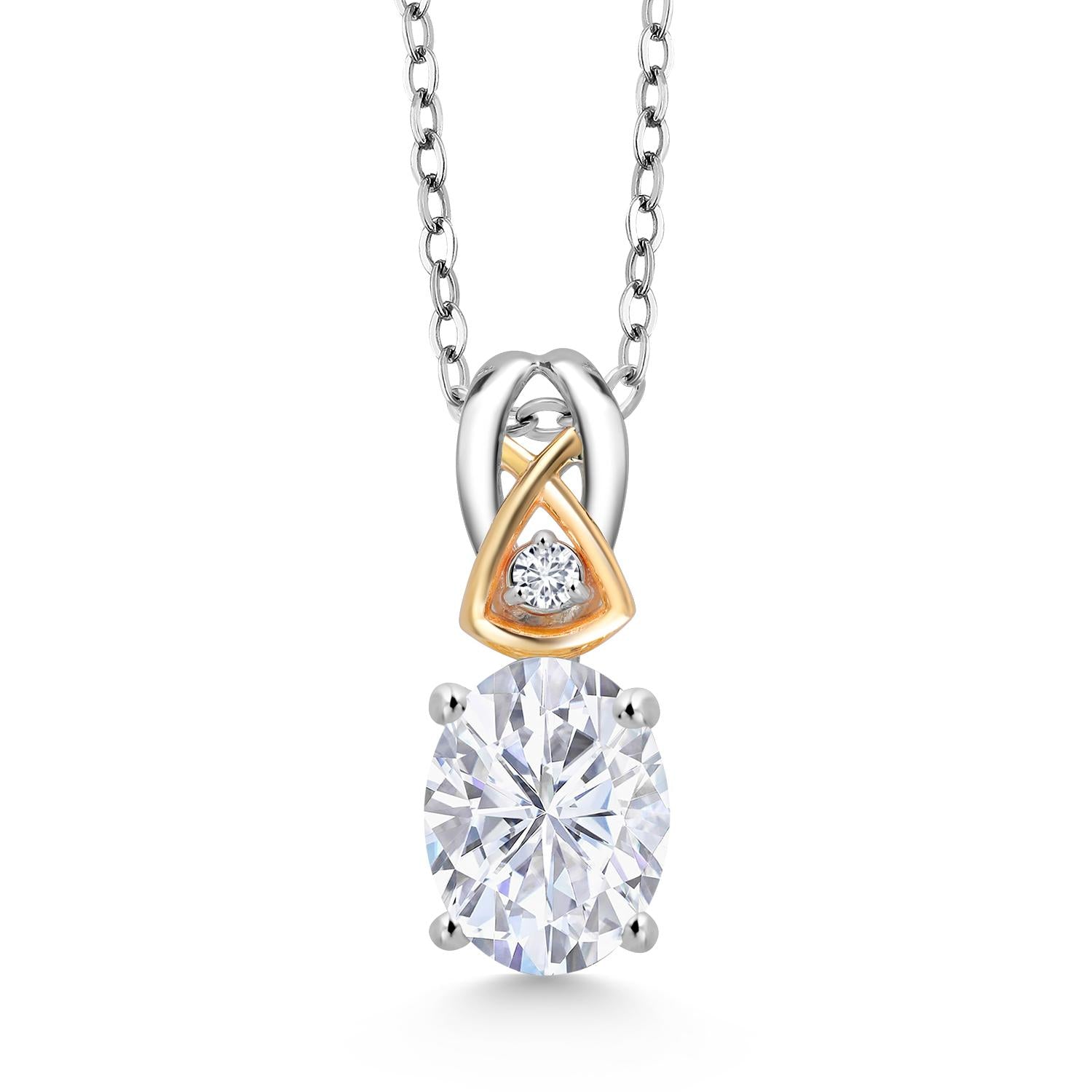 925 Silver and 10K Yellow Gold IGI Certified Lab Grown Diamond Pendant Necklace for Women | 1.5 Ct Oval Cut | F-G Color | VS2 Clarity | 18 Inches Chain