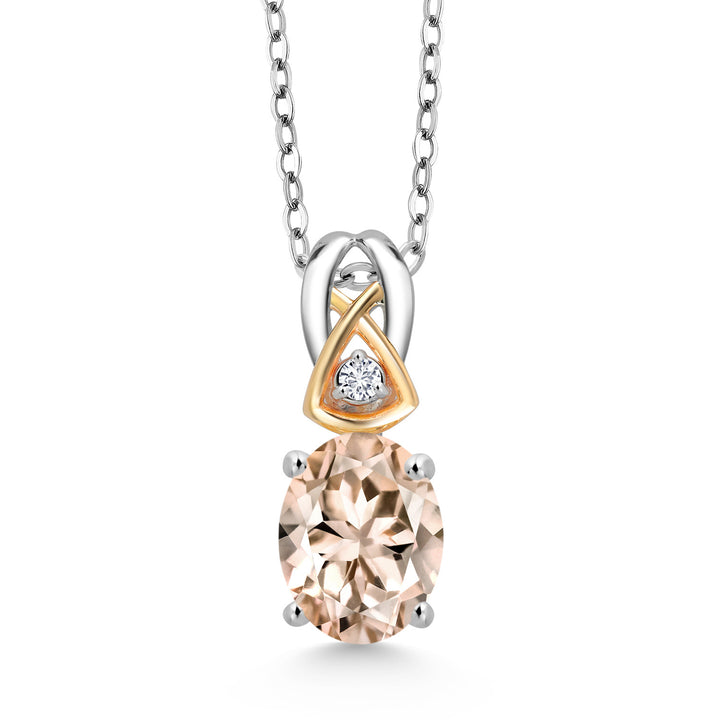 Morganite - October_Pendant in 925 Sterling Silver and 10K Yellow Gold