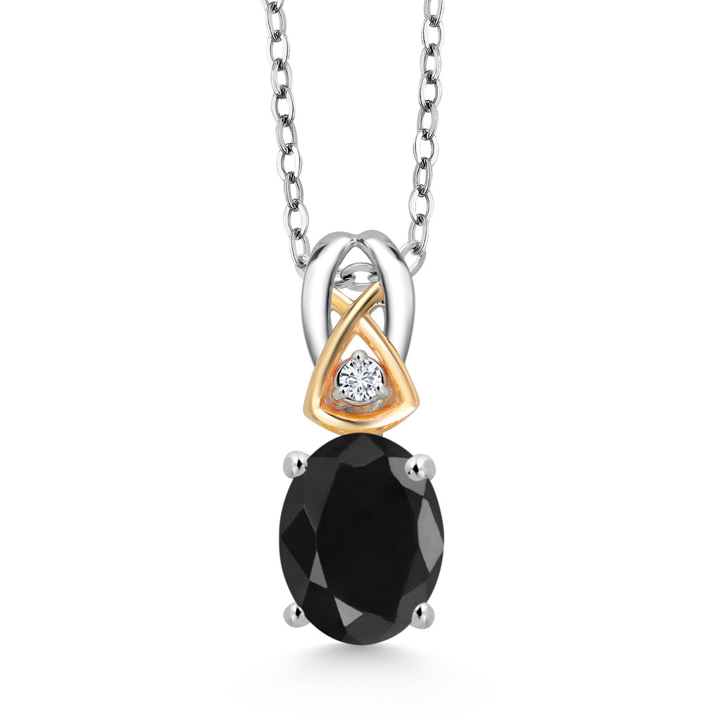 Black Sapphire - September_Pendant in 925 Sterling Silver and 10K Yellow Gold
