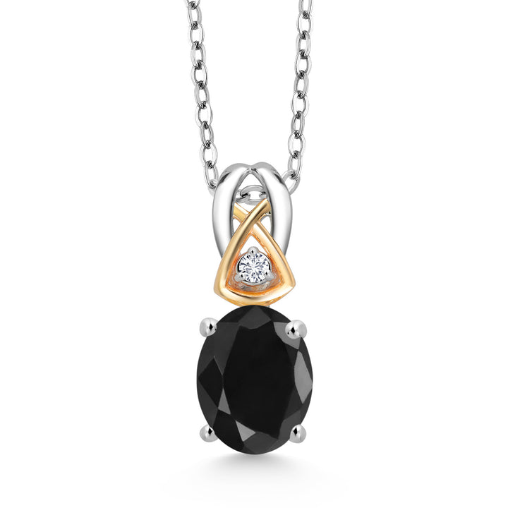 Black Sapphire - September_Pendant in 925 Sterling Silver and 10K Yellow Gold