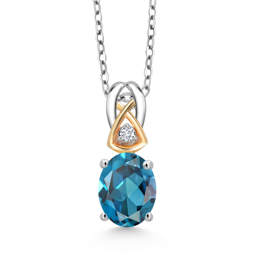 London Blue Topaz - November_Pendant in 925 Sterling Silver and 10K Yellow Gold