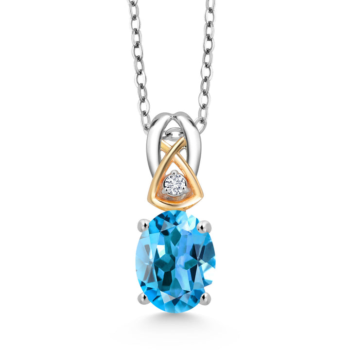 Swiss Blue Topaz - November_Pendant in 925 Sterling Silver and 10K Yellow Gold