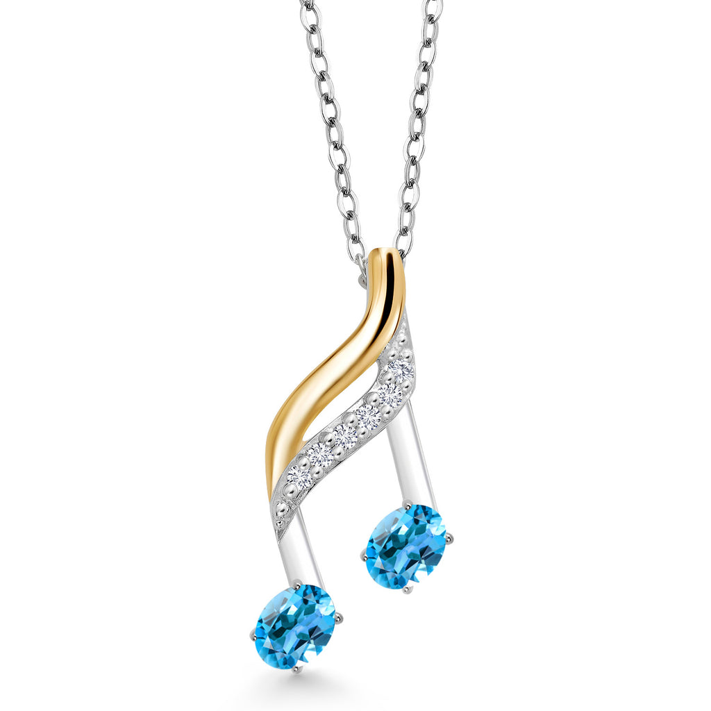 Swiss Blue Topaz - November_Pendant in 925 Sterling Silver and 10K Yellow Gold