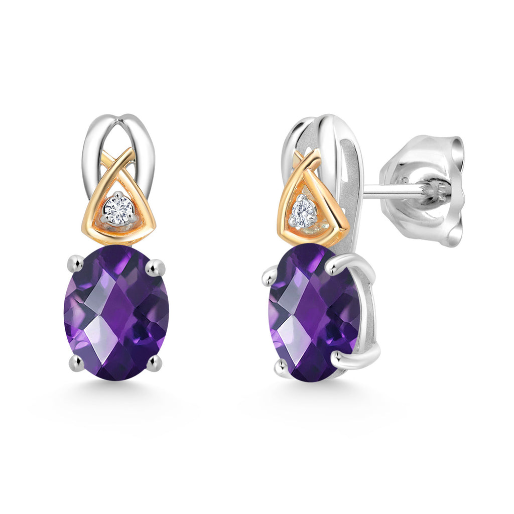 Amethyst-Checkerboard - February_Earrings in 925 Sterling Silver and 10K Yellow Gold