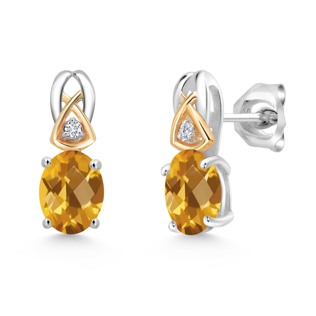 Citrine-Checkerboard - November_Earrings in 925 Sterling Silver and 10K Yellow Gold