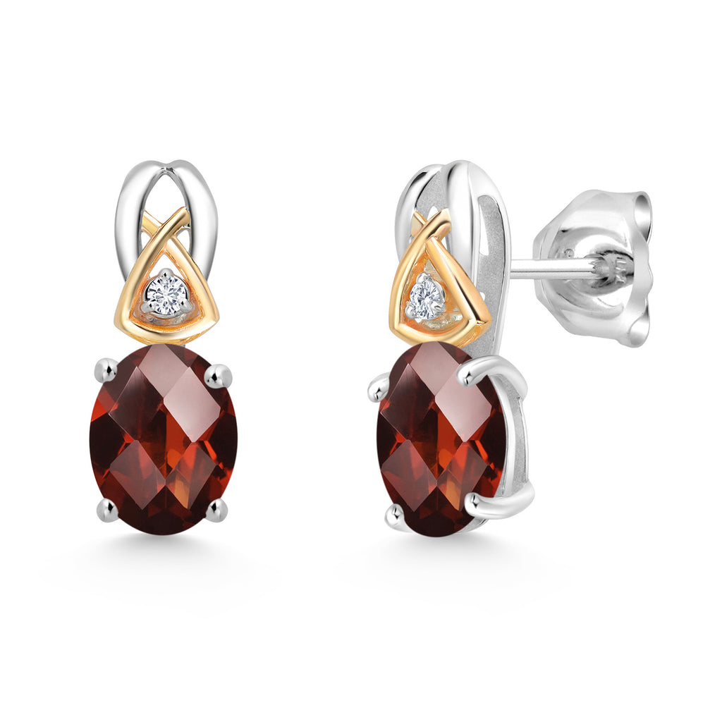 Garnet-Checkerboard - January_Earrings in 925 Sterling Silver and 10K Yellow Gold