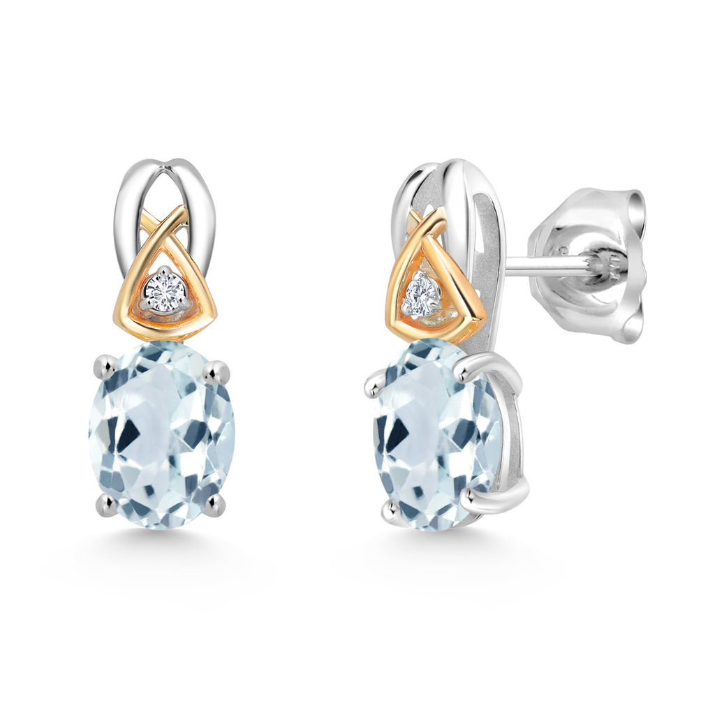 Aquamarine - March_Earrings in 925 Sterling Silver and 10K Yellow Gold