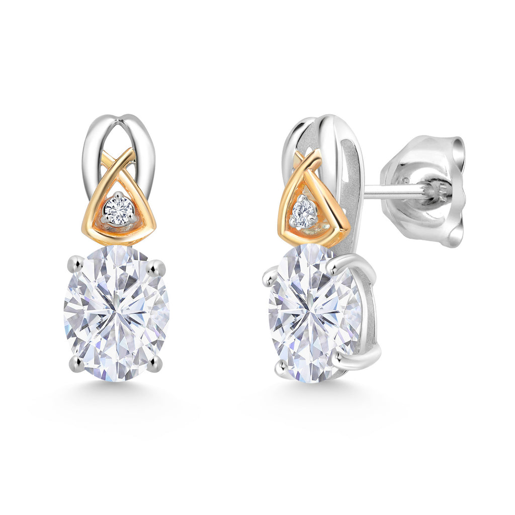 Moissanite - April_Earrings in 925 Sterling Silver and 10K Yellow Gold