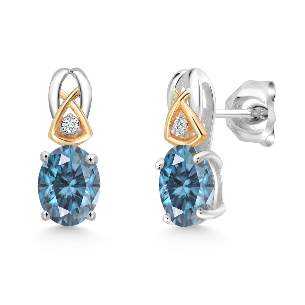 Persian Blue Moissanite - April_Earrings in 925 Sterling Silver and 10K Yellow Gold