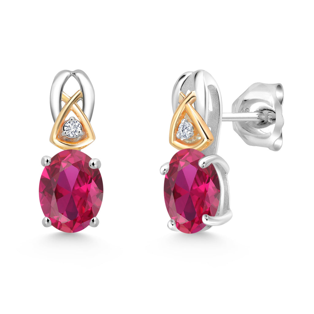 Created Ruby - July_Earrings in 925 Sterling Silver and 10K Yellow Gold