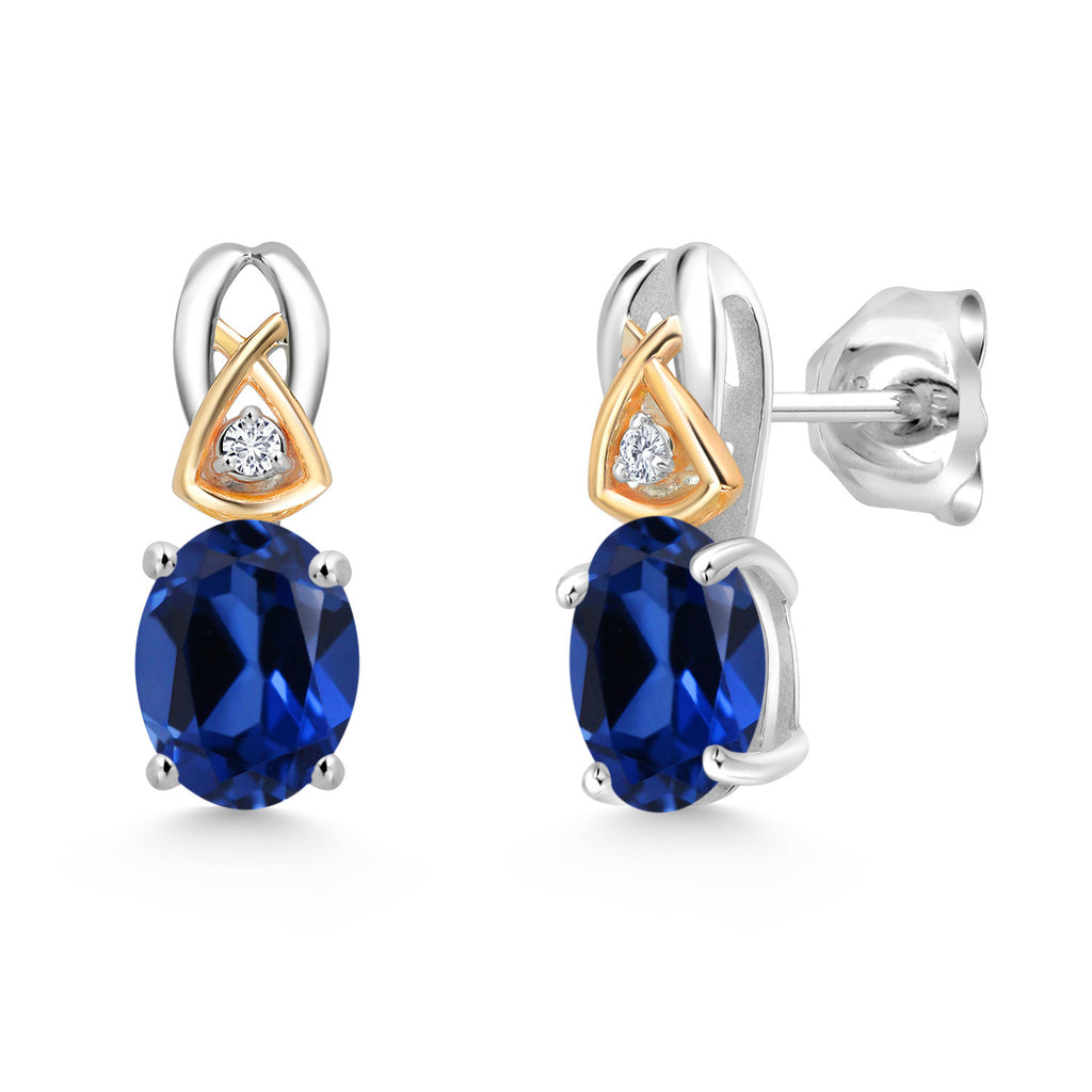 Created Sapphire - September_Earrings in 925 Sterling Silver and 10K Yellow Gold