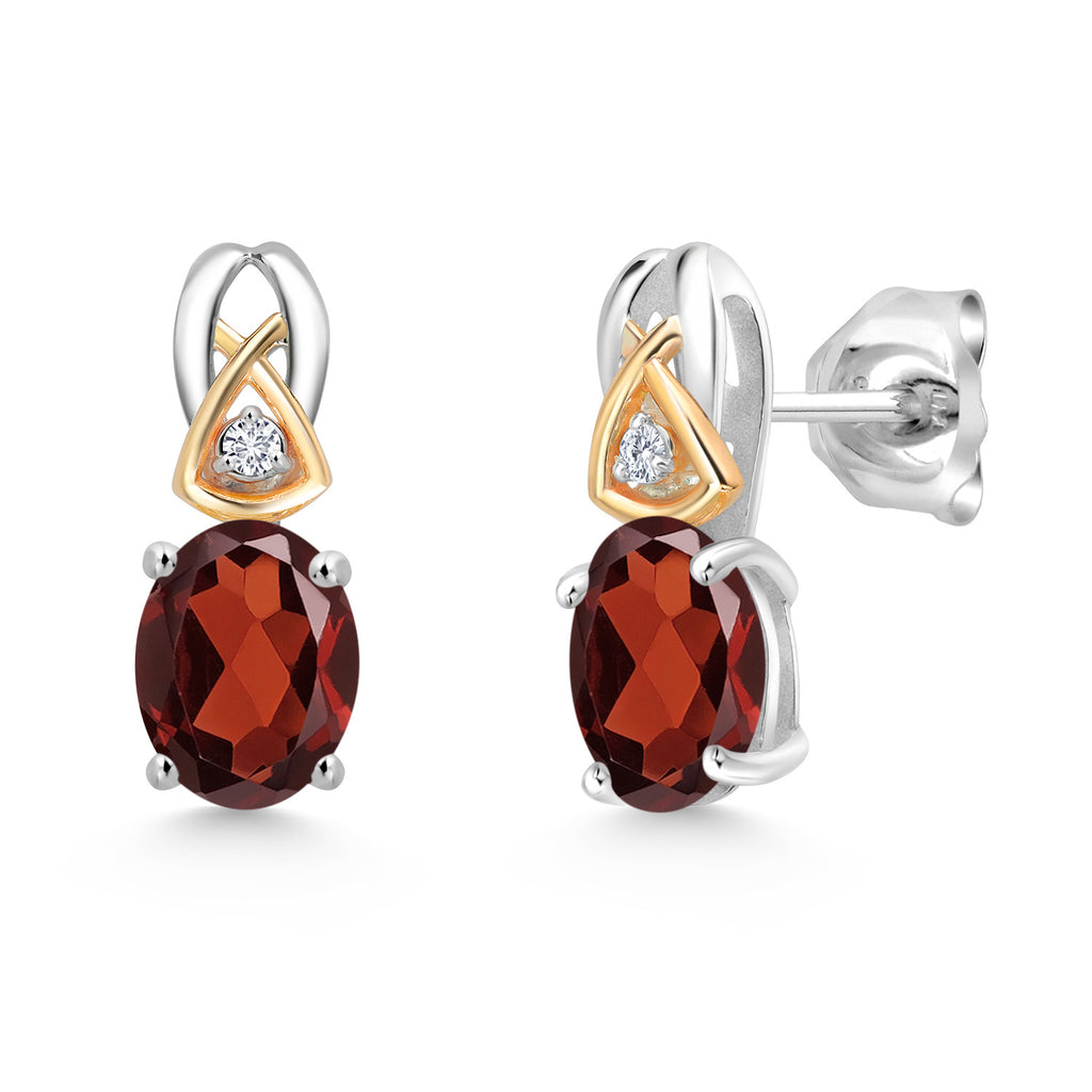 Garnet - January_Earrings in 925 Sterling Silver and 10K Yellow Gold
