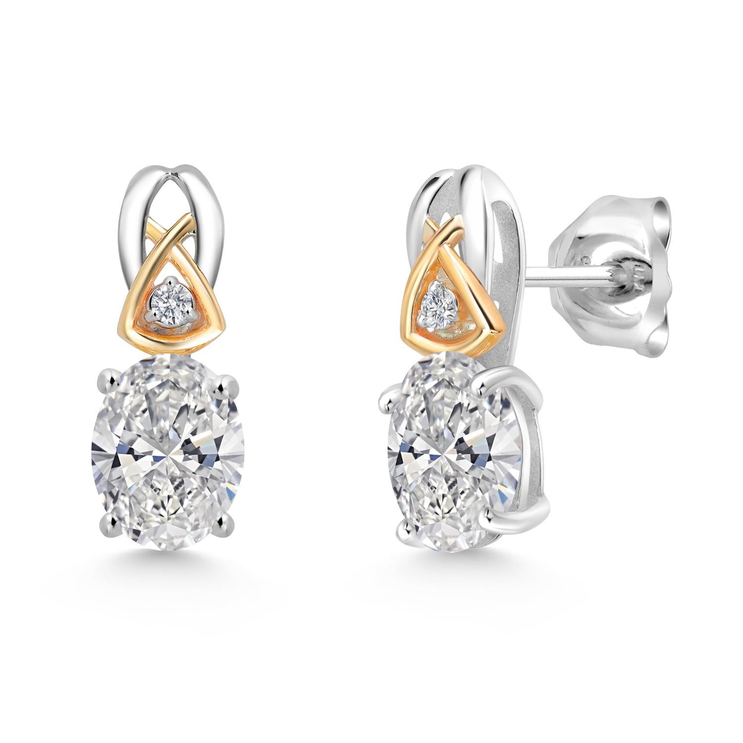 925 Sterling Silver and 10K Yellow Gold IGI Certified Lab Grown Diamond Earrings For Women | 2.02 Cttw | Oval Cut Diamonds Each 1 Ct | F-G Color | VS1 Clarity