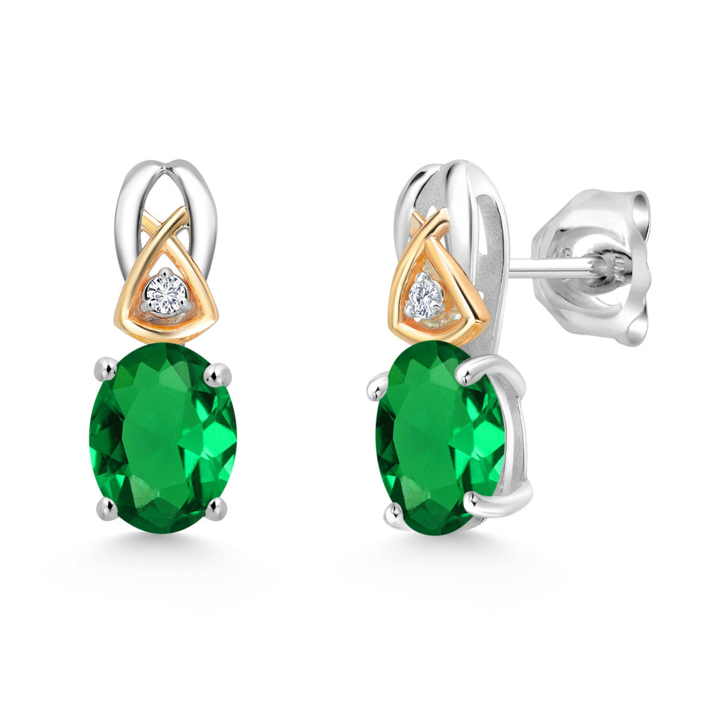 Nano Emerald - May_Earrings in 925 Sterling Silver and 10K Yellow Gold