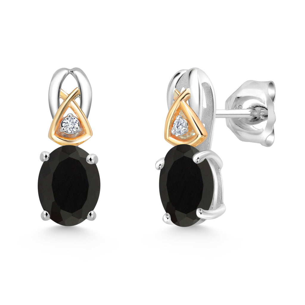 Onyx - December_Earrings in 925 Sterling Silver and 10K Yellow Gold