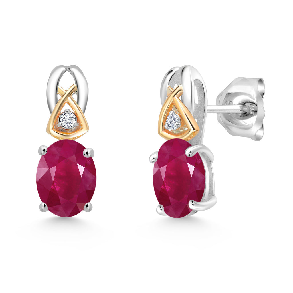 Ruby - July_Earrings in 925 Sterling Silver and 10K Yellow Gold