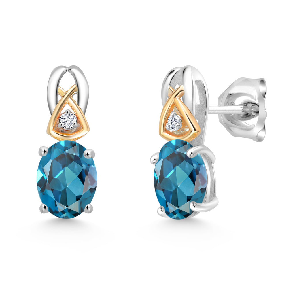 London Blue Topaz - November_Earrings in 925 Sterling Silver and 10K Yellow Gold