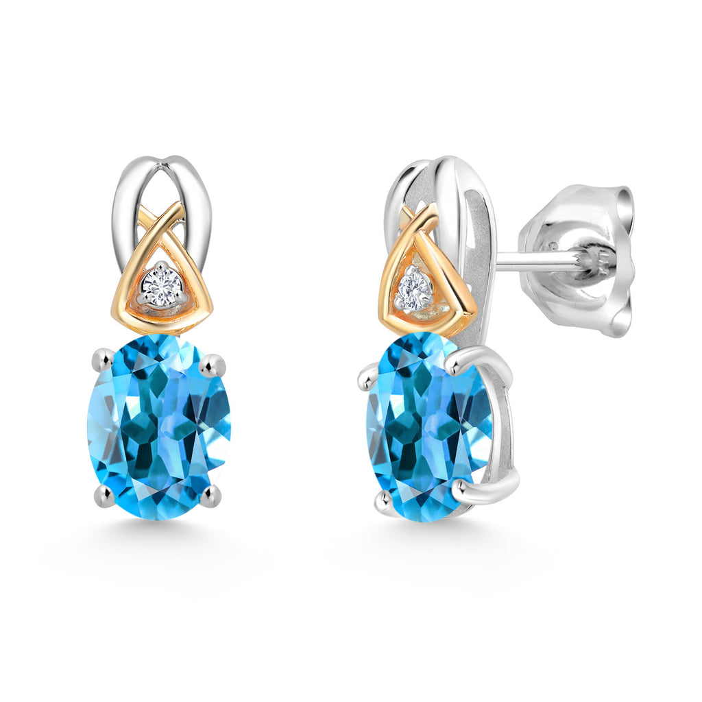 Swiss Blue Topaz - November_Earrings in 925 Sterling Silver and 10K Yellow Gold