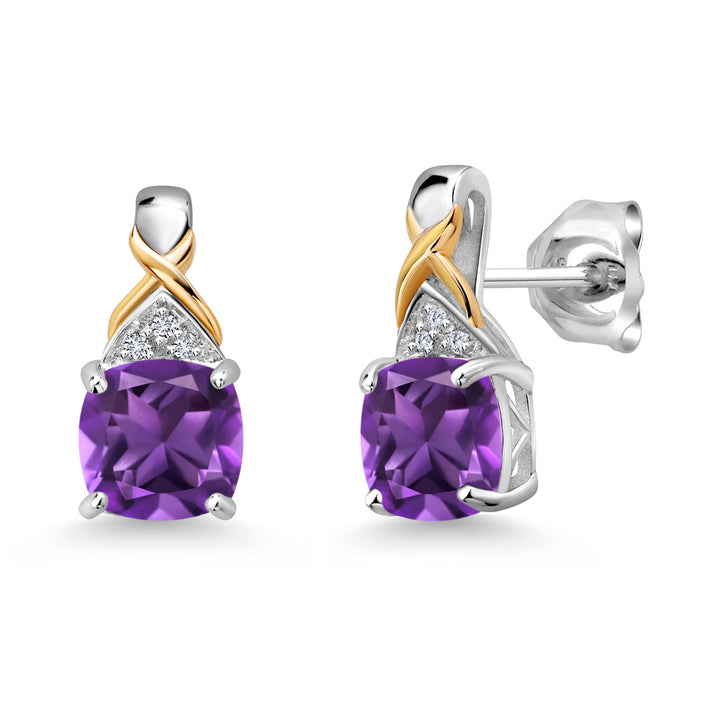 Amethyst - February_Earrings in 925 Sterling Silver and 10K Yellow Gold
