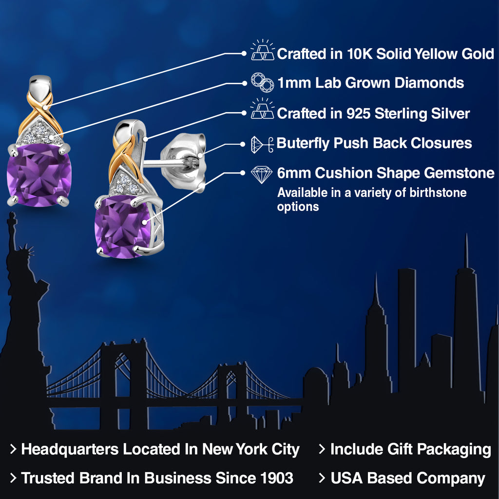 Amethyst - February_Earrings in 925 Sterling Silver and 10K Yellow Gold