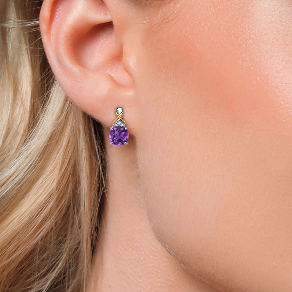 Amethyst - February_Earrings in 925 Sterling Silver and 10K Yellow Gold