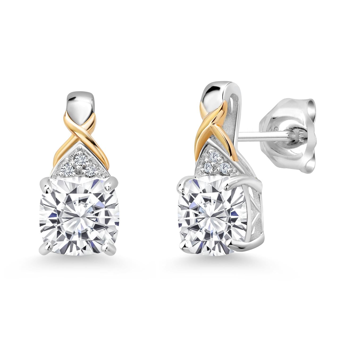 2.00 Ct Cushion Cut 925 Sterling Silver and 10K Yellow Gold IGI Certified Lab Grown Diamond Earrings For Women | F-G Color | VS Clarity