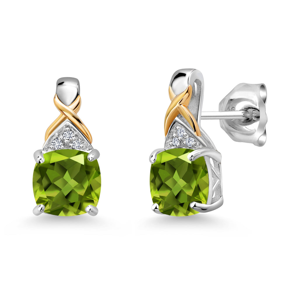 Peridot - August_Earrings in 925 Sterling Silver and 10K Yellow Gold