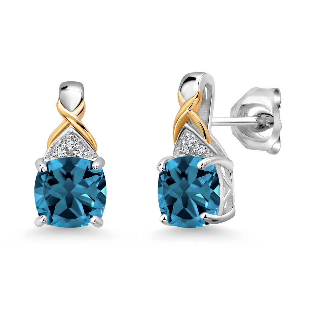 London Blue Topaz - November_Earrings in 925 Sterling Silver and 10K Yellow Gold