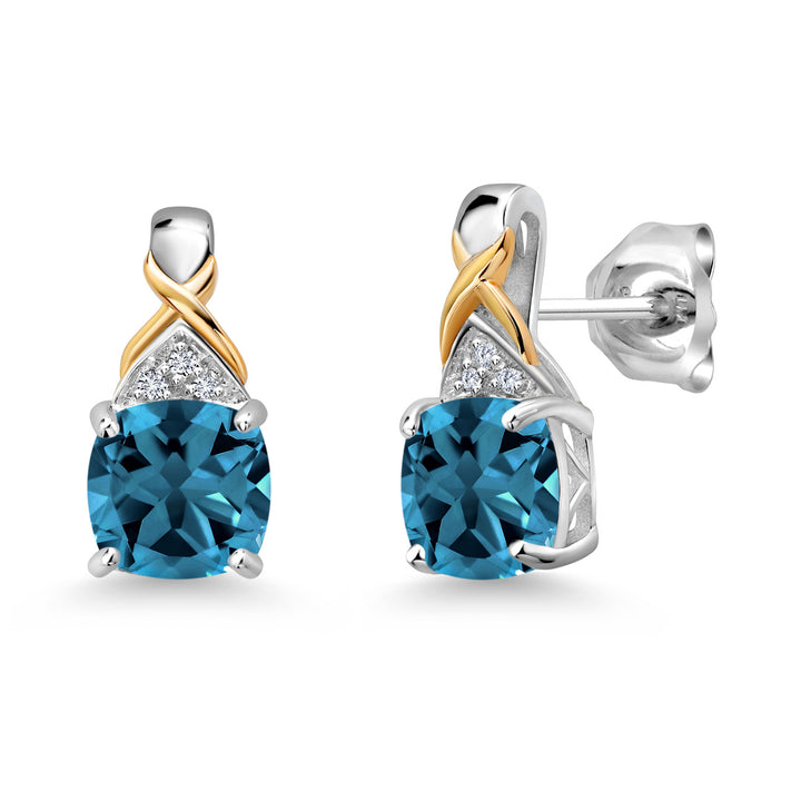 London Blue Topaz - November_Earrings in 925 Sterling Silver and 10K Yellow Gold