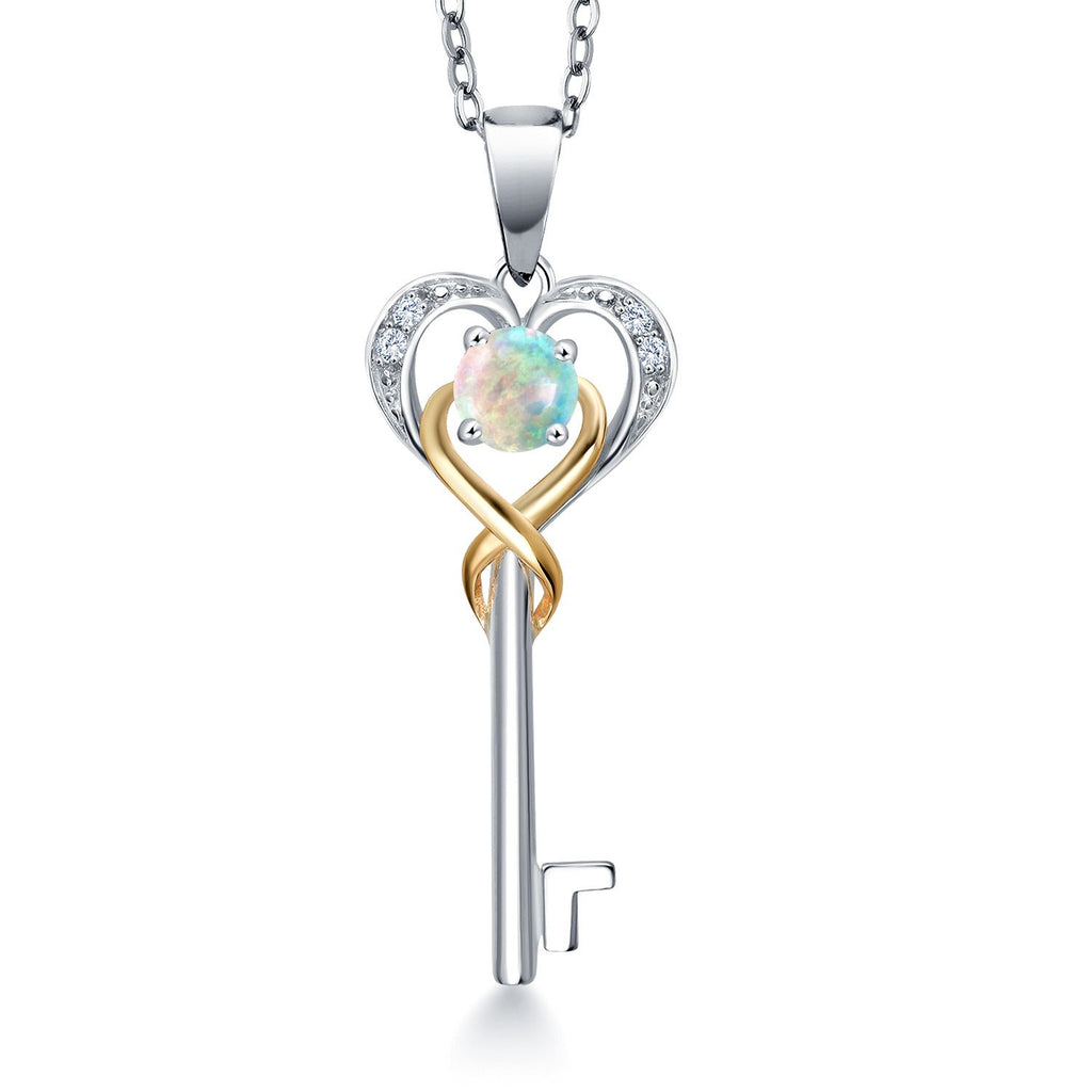 Opal - October_Pendant in 925 Sterling Silver and 10K Yellow Gold