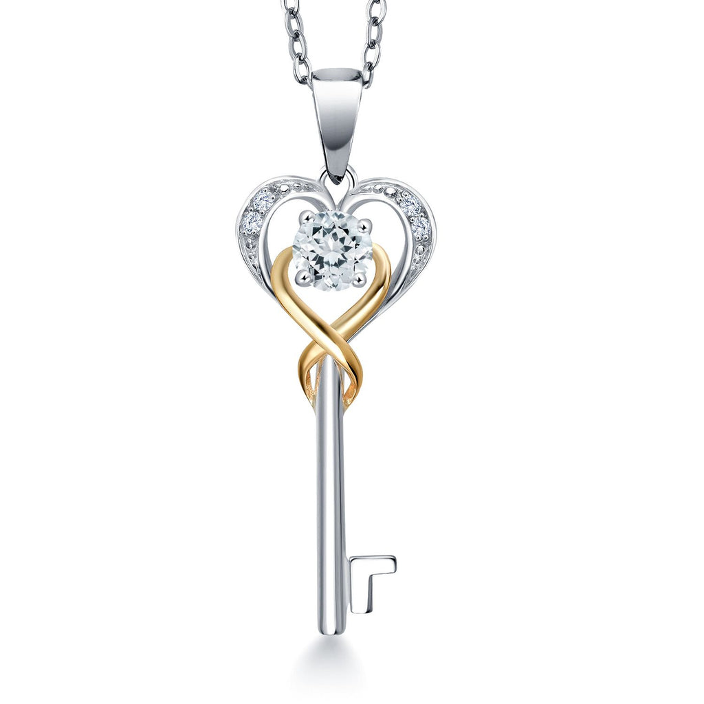 Aquamarine - March_Pendant in 925 Sterling Silver and 10K Yellow Gold