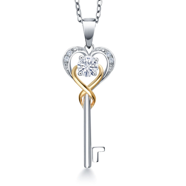 Moissanite_Pendant in 925 Sterling Silver and 10K Yellow Gold