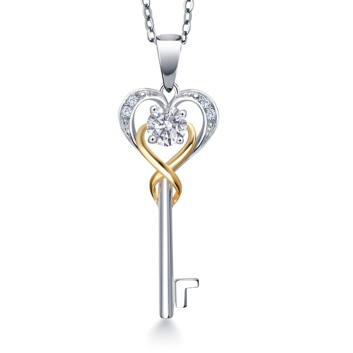 White Lab Grown Diamond - April_Pendant in 925 Sterling Silver and 10K Yellow Gold
