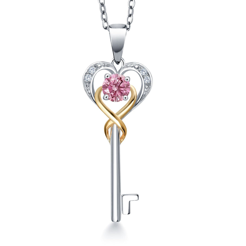 Pink Lab Grown Diamond - April_Pendant in 925 Sterling Silver and 10K Yellow Gold