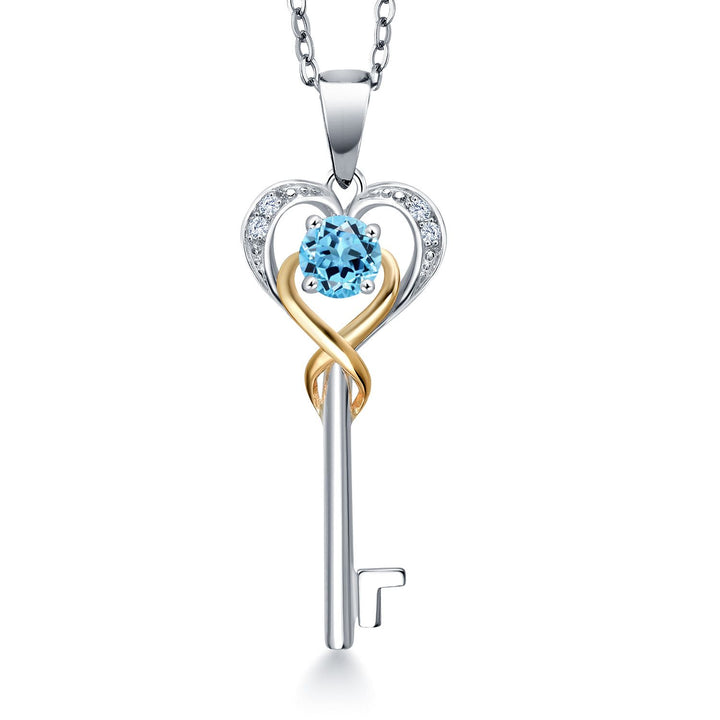 Swiss Blue Topaz - November_Pendant in 925 Sterling Silver and 10K Yellow Gold