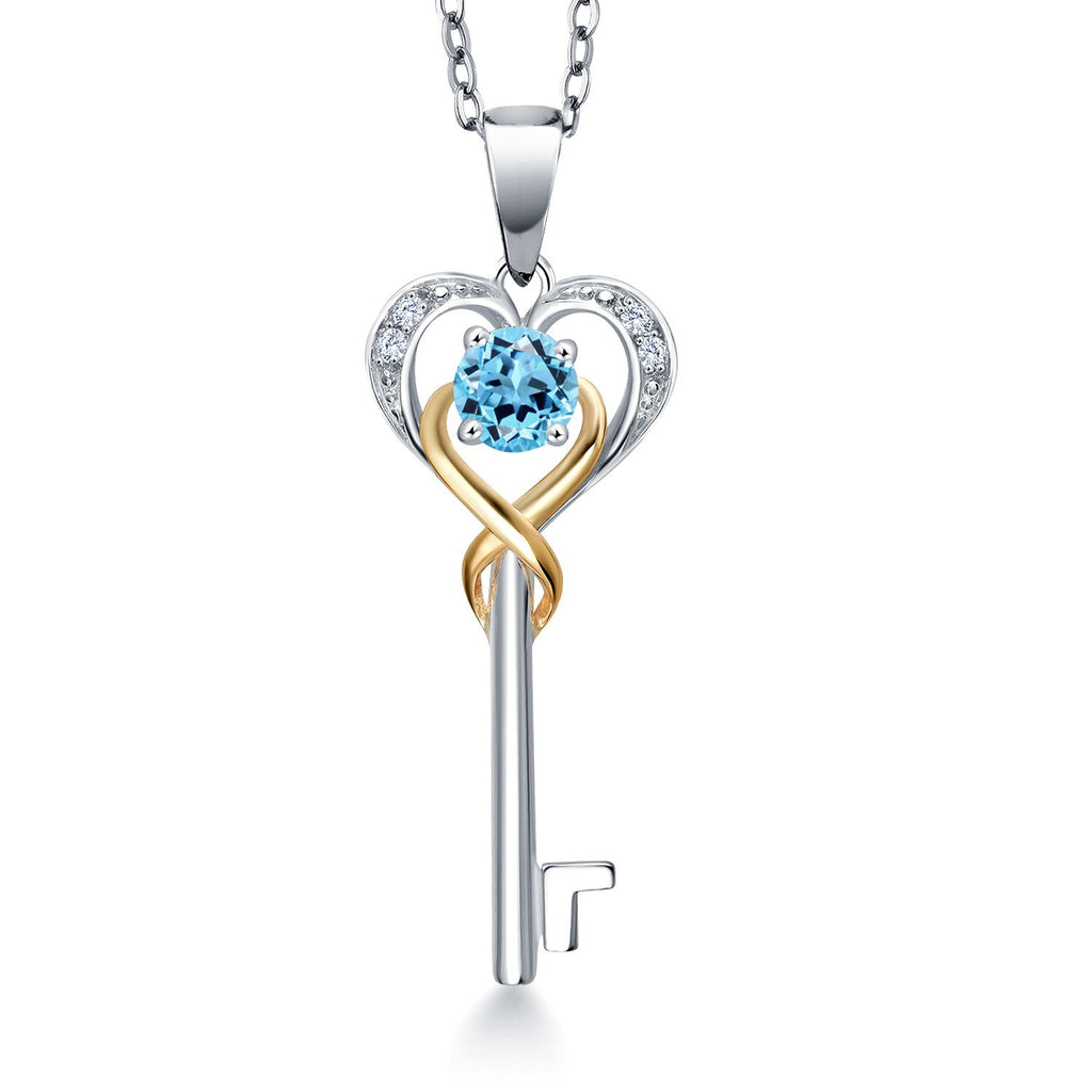 Swiss Blue Topaz - November_Pendant in 925 Sterling Silver and 10K Yellow Gold