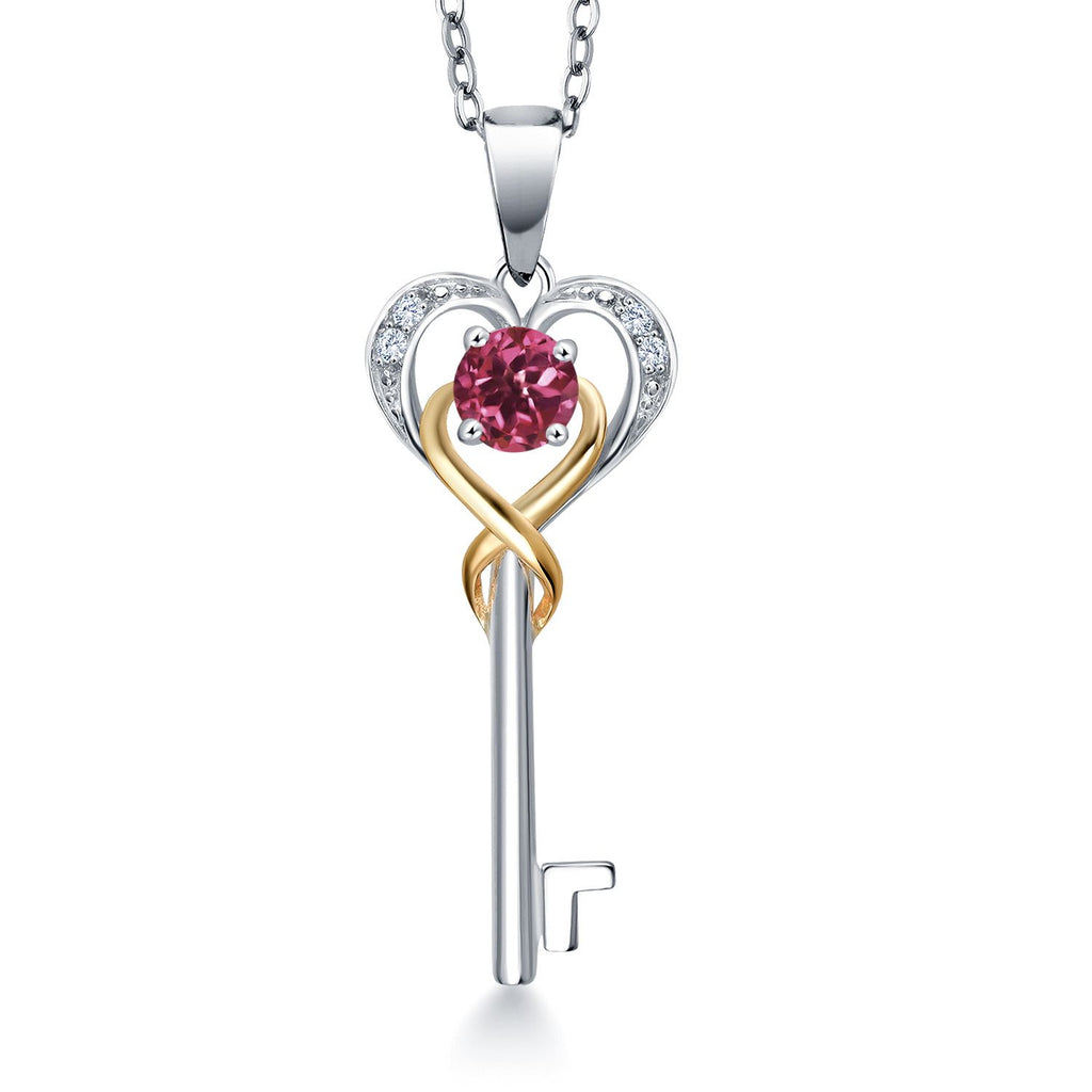 Pink Tourmaline - October_Pendant in 925 Sterling Silver and 10K Yellow Gold