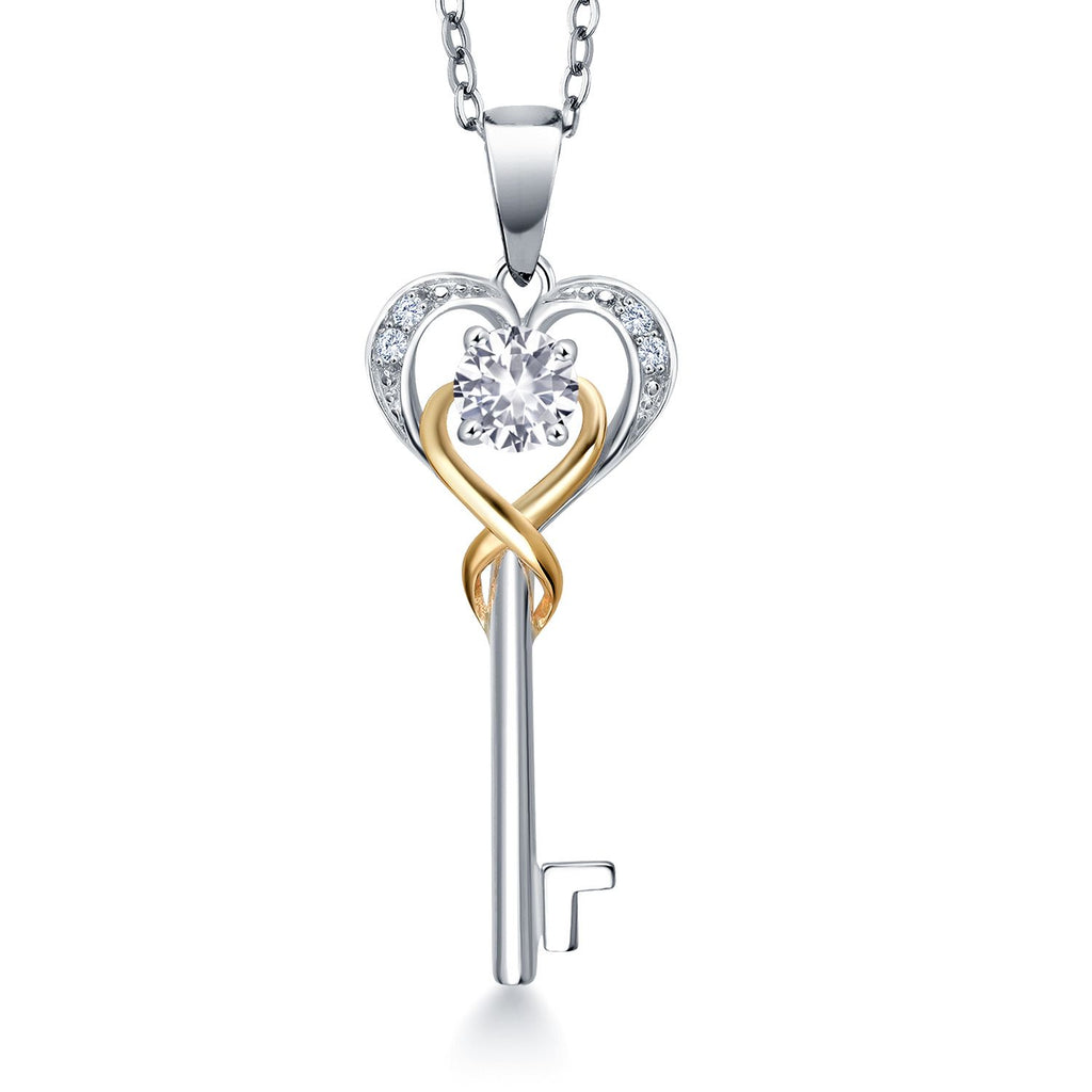 White Created Sapphire - September_Pendant in 925 Sterling Silver and 10K Yellow Gold