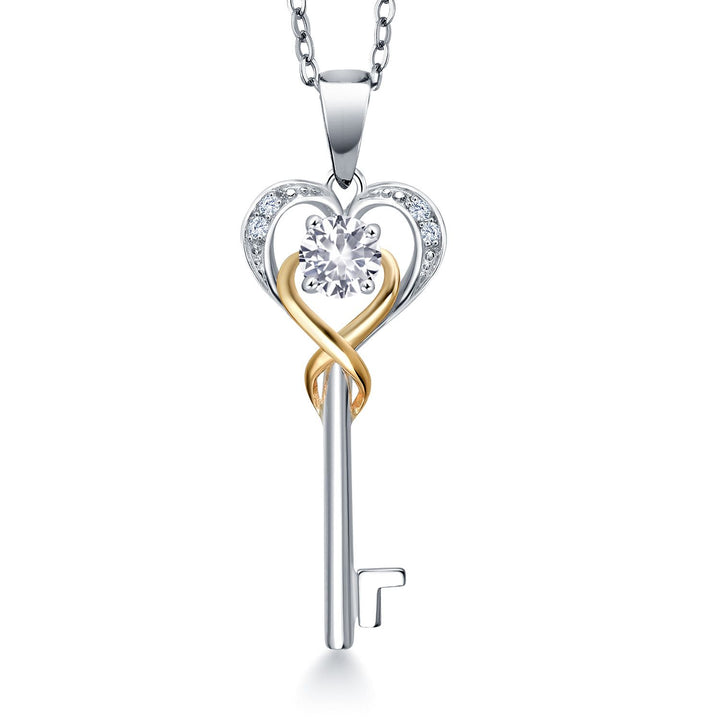 White Created Sapphire - September_Pendant in 925 Sterling Silver and 10K Yellow Gold