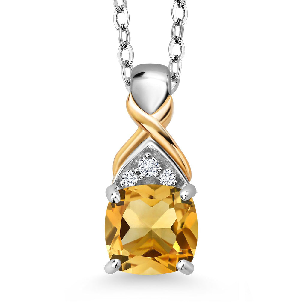 Citrine - November_Pendant in 925 Sterling Silver and 10K Yellow Gold