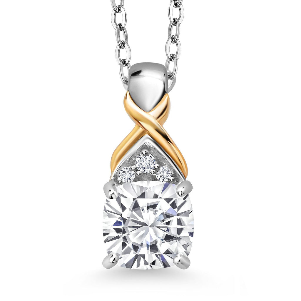 Moissanite - April_Pendant in 925 Sterling Silver and 10K Yellow Gold